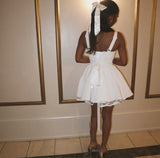 Cute A line Square Neck Sleeveless White Short Formal 8th Grade Homecoming Dresses Summer Middle School Hoco Dress Homecoming Outfits HZ1121