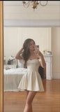 Cute A line Off The Shoulder Satin Formal 8th Grade Homecoming Dresses Summer Middle School Hoco Dress Homecoming Outfits HZ1121