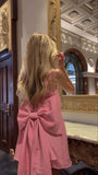 Cute A line Square Straps Pink Satin Formal 8th Grade Homecoming Dresses Summer Middle School Hoco Dress Homecoming Outfits With Bow HZ1121