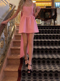 Cute A line Square Straps Pink Satin Formal 8th Grade Homecoming Dresses Summer Middle School Hoco Dress Homecoming Outfits With Bow HZ1121