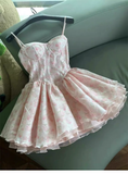 Cute Ball Gown Spaghetti Straps Floral Pink Short Homecoming Dress Summer Middle School Formal 8th Grade Hoco Dresses Summer Homecoming Outfits HZ1121
