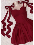 Cute A Line Spaghetti Straps Burgundy Satin Formal 8th Grade Homecoming Dresses Summer Middle School Hoco Dress Homecoming Outfits HZ1121