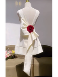 Cute A line Scoop Sleeveless White Short Formal 8th Grade Homecoming Dresses Summer Middle School Hoco Dress Homecoming Outfits HZ1121