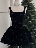 Cute A line Square Neck Sleeveless Black Short Formal 8th Grade Homecoming Dresses Summer Middle School Hoco Dress Homecoming Outfits HZ1121