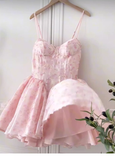 Pretty Ball Gown Spaghetti Straps Floral Pink Short Homecoming Dress Summer Middle School Formal 8th Grade Hoco Dresses Summer Homecoming Outfits HZ1121