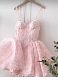 Pretty Ball Gown Spaghetti Straps Floral Pink Short Homecoming Dress Summer Middle School Formal 8th Grade Hoco Dresses Summer Homecoming Outfits HZ1121