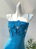 Pretty Sheath Spaghetti Straps Floral Blue Mini Short Homecoming Dress Summer Middle School Formal 8th Grade Hoco Dresses Summer Homecoming Outfits HZ1121