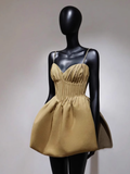 Pretty Ball Gown Spaghetti Straps Gold Mini Short Homecoming Dress Summer Middle School Formal 8th Grade Hoco Dresses Summer Homecoming Outfits HZ1121