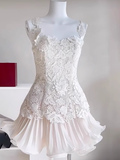 Cute A line Square Neck White Chiffon Mini Short Formal 8th Grade Homecoming Dresses Summer Middle School Hoco Dress Homecoming Outfits 25 Birthday Dress HZ1121
