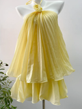 Cute A line Halter Yellow Chiffon Mini Short Formal 8th Grade Homecoming Dresses Summer Middle School Hoco Dress Homecoming Outfits 25 Birthday Dress HZ1121