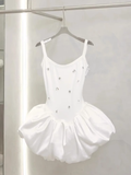 Cute A line Square Neck White Satin Mini Short Formal 8th Grade Homecoming Dresses Summer Middle School Hoco Dress Homecoming Outfits 25 Birthday Dress HZ1121