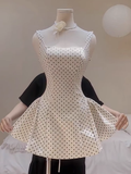 Cute A line Square Neck White Polka Dots Satin Mini Short Formal 8th Grade Homecoming Dresses Summer Middle School Hoco Dress Homecoming Outfits Birthday Dress HZ1121
