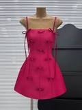 Pretty A line Spaghetti Straps Hot Pink Satin Short Formal 8th Grade Homecoming Dresses Summer Middle School Hoco Dress Homecoming Outfits HZ1121