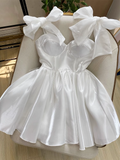 Pretty A line Black Satin Short Formal 8th Grade Homecoming Dresses Summer Middle School Hoco Dress Homecoming Outfits HZ1121