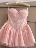 Pretty Ball Gown Sweetheart Tulle Pink Short Homecoming Dress Summer Middle School Formal 8th Grade Hoco Dresses Summer Homecoming Outfits HZ1121
