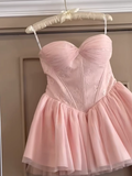 Pretty Ball Gown Sweetheart Tulle Pink Short Homecoming Dress Summer Middle School Formal 8th Grade Hoco Dresses Summer Homecoming Outfits HZ1121