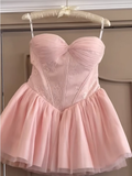 Pretty Ball Gown Sweetheart Tulle Pink Short Homecoming Dress Summer Middle School Formal 8th Grade Hoco Dresses Summer Homecoming Outfits HZ1121