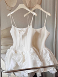 Pretty A line Spaghetti Straps White Satin Short Formal 8th Grade Homecoming Dresses Summer Middle School Hoco Dress Homecoming Outfits HZ1121