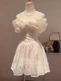 Pretty Ball Gown Strapless White Lace Short Homecoming Dress Summer Middle School Formal 8th Grade Hoco Dresses Summer Homecoming Outfits HZ1121