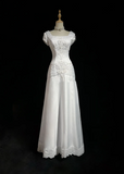 Classic Bridal Gown A line Square Neck Short Sleeves Satin White Wedding Dresses Minimalist Bridal Gowns HZ1121