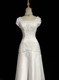 Classic Bridal Gown A line Square Neck Short Sleeves Satin White Wedding Dresses Minimalist Bridal Gowns HZ1121