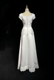 Classic Bridal Gown A line Square Neck Short Sleeves Satin White Wedding Dresses Minimalist Bridal Gowns HZ1121