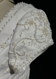 Classic Bridal Gown A line Square Neck Short Sleeves Satin White Wedding Dresses Minimalist Bridal Gowns HZ1121