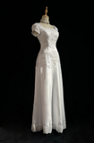 Classic Bridal Gown A line Square Neck Short Sleeves Satin White Wedding Dresses Minimalist Bridal Gowns HZ1121