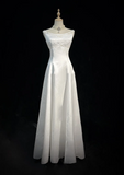 Classic Bridal Gown A line Jewel Neck Satin Long White Wedding Dresses Elegant Bridal Gowns HZ1121