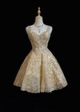 Pretty Ball Gown Sweetheart Gold Lace Short Formal 8th Grade Homecoming Dresses Summer Middle School Hoco Dress Homecoming Outfits HZ1121