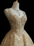 Pretty Ball Gown Sweetheart Gold Lace Short Formal 8th Grade Homecoming Dresses Summer Middle School Hoco Dress Homecoming Outfits HZ1121