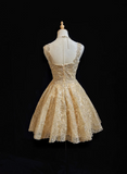 Pretty Ball Gown Sweetheart Gold Lace Short Formal 8th Grade Homecoming Dresses Summer Middle School Hoco Dress Homecoming Outfits HZ1121