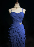 Pretty A line Spaghetti Straps Royal Blue Chiffon Short Formal 8th Grade Homecoming Dresses Summer Middle School Hoco Dress Homecoming Outfits HZ1121