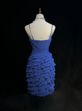 Pretty A line Spaghetti Straps Royal Blue Chiffon Short Formal 8th Grade Homecoming Dresses Summer Middle School Hoco Dress Homecoming Outfits HZ1121