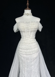 Vintage Bridal Gown 1960s Mermaid Off The Shoulder Sequin Long White Wedding Dresses Elegant Bridal Gowns HZ1121