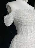 Vintage Bridal Gown 1960s Mermaid Off The Shoulder Sequin Long White Wedding Dresses Elegant Bridal Gowns HZ1121