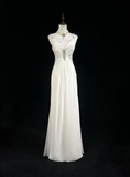 Modern A line Straps Silver Beads Chiffon Long White Backless Wedding Dresses Elegant Bridal Gowns HZ1121