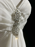 Modern A line Straps Silver Beads Chiffon Long White Backless Wedding Dresses Elegant Bridal Gowns HZ1121