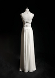Modern A line Straps Silver Beads Chiffon Long White Backless Wedding Dresses Elegant Bridal Gowns HZ1121