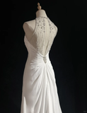 Vintage Bridal Gown 1960s A Line Jewel Neck Chiffon Long White Wedding Dresses Elegant Bridal Gowns HZ1121