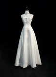 Vintage A line Spaghetti Straps White Satin Long 1940s 1950s Wedding Dresses Elegant Bridal Gowns HZ1121