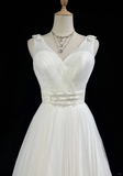 Vintage Bridal Gown 1960s Ball Gown V Neck Tulle Long White Wedding Dresses Elegant Bridal Gowns HZ1121