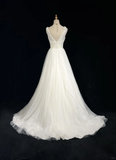 Vintage Bridal Gown 1960s Ball Gown V Neck Tulle Long White Wedding Dresses Elegant Bridal Gowns HZ1121