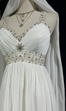 Vintage Bridal Gown 1960s A Line V Neck Chiffon Long White Wedding Dresses Elegant Bridal Gowns HZ1121