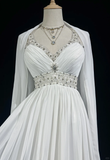 Vintage Bridal Gown 1960s A Line V Neck Chiffon Long White Wedding Dresses Elegant Bridal Gowns HZ1121