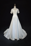 Vintage Bridal Gown 1960s Ball Gown V Neck Short Sleeves Ivory Long Summer Autumn Wedding Dresses Elegant Bridal Gowns HZ1121