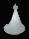 Vintage Bridal Gown 1960s Ball Gown V Neck Short Sleeves Ivory Long Summer Autumn Wedding Dresses Elegant Bridal Gowns HZ1121