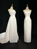 Vintage Bridal Gown 1960s Sheath Spaghetti Straps Satin White Long Summer Autumn Wedding Dresses Elegant Bridal Gowns HZ1121
