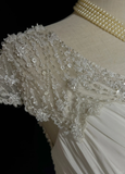 Vintage A line Scoop White Chiffon Long 1940s 1950s Wedding Dresses Elegant Bridal Gowns HZ1121