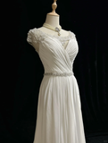 Vintage A line Scoop White Chiffon Long 1940s 1950s Wedding Dresses Elegant Bridal Gowns HZ1121